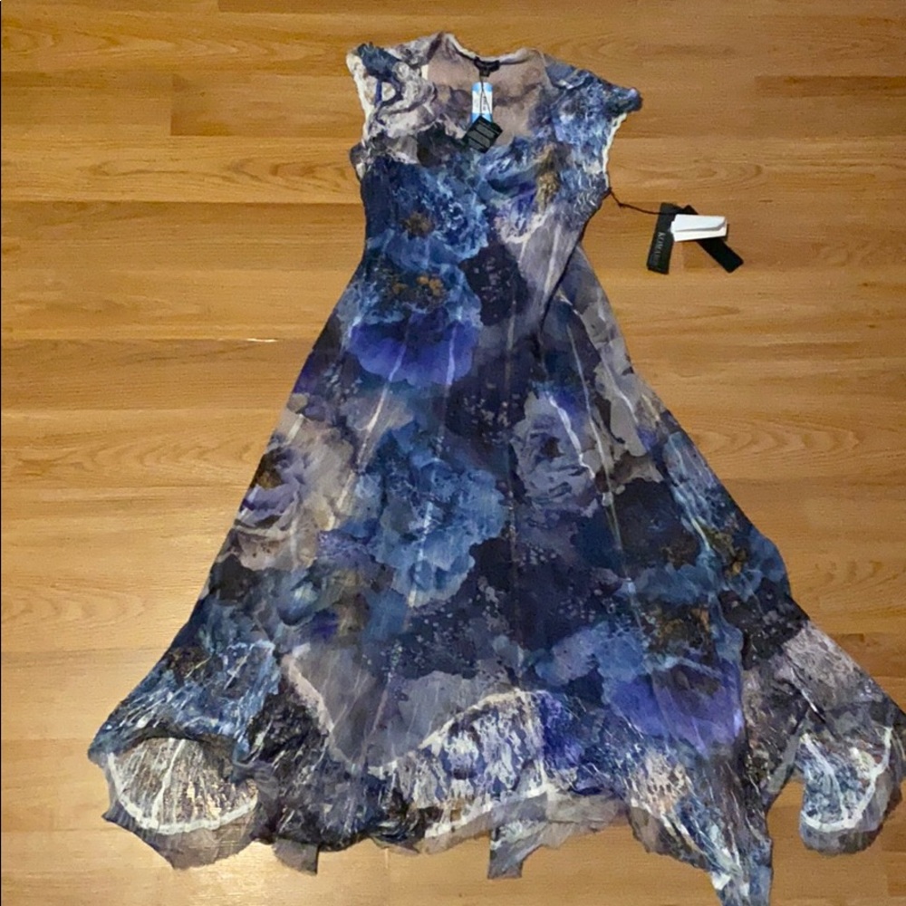 Komarov Blue sheer Floral Pattern Dress
